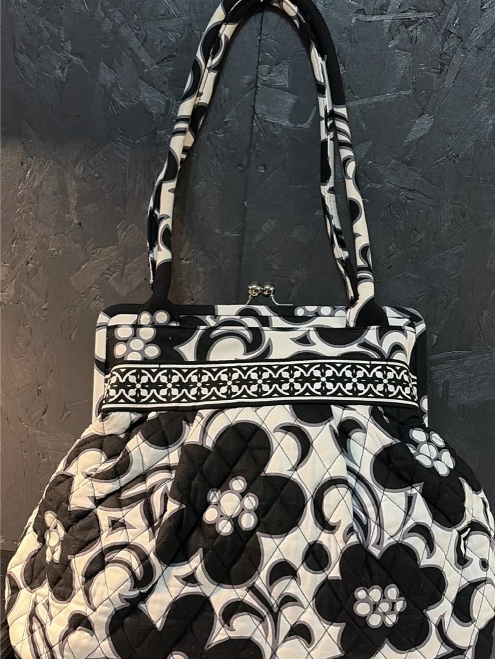 Vera Bradley Black & White Floral Quilted Shoulder Bag - Classic Women's Handbag